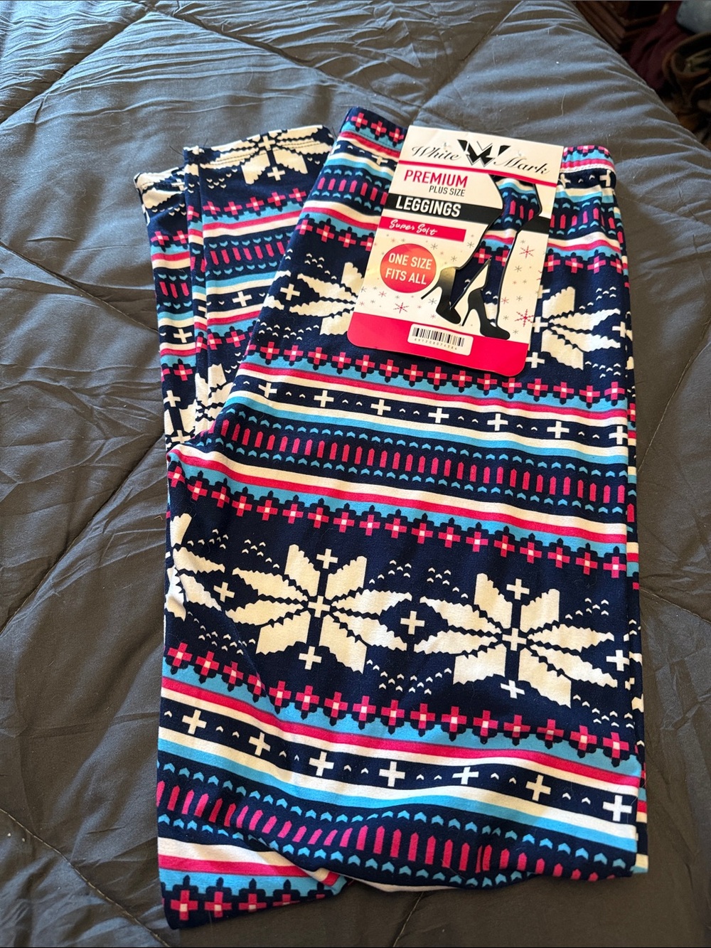 ❄️ White Mark Navy, White & Pink Fair Isle Leggings OSFA NEW